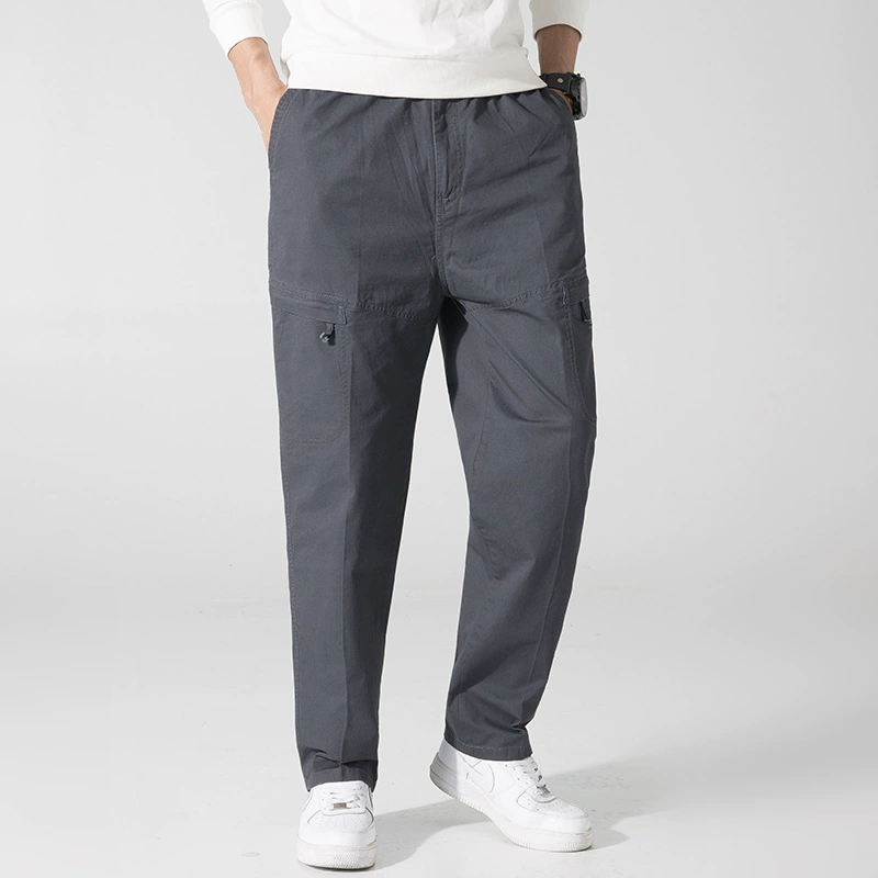 Трансграничные брюки из искусственного меха, однотонные брюки больших размеров с несколькими карманами, однотонные потертые повседневные брюки среднего возраста, мужские