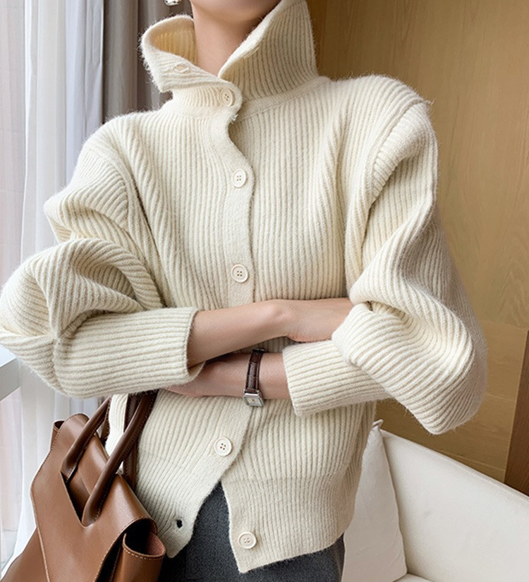 New high-neck sweaters outside women's loose thin Korean single-breasted long-sleeved wear women's knit cardigan top