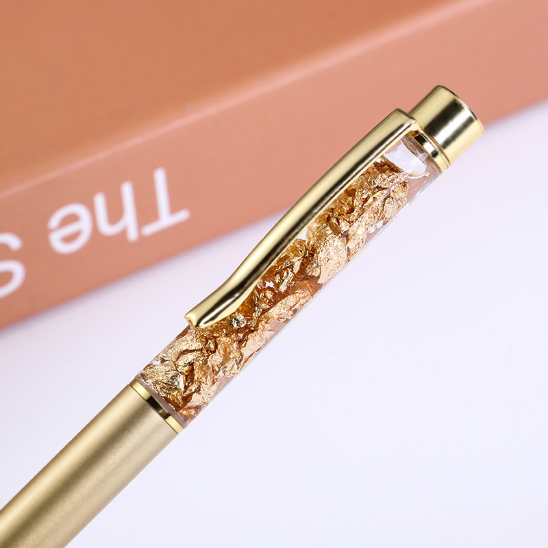Fábrica en stock lámina de oro bolígrafo de cristal pluma de metal pluma de aceite hoja de oro pluma de aceite mediano bolígrafo de negocios personalización