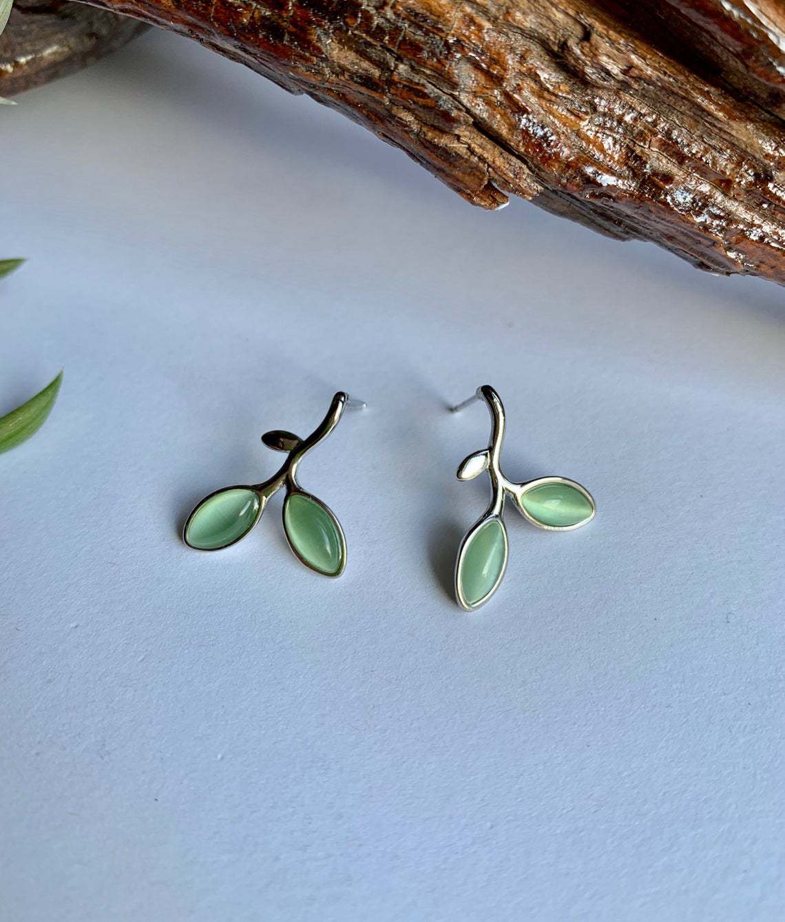 Fashion Green Leaf Earrings Ring Necklace Set Bohemian Simple Earrings