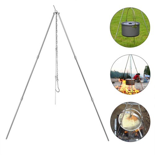 Amazon aluminum alloy outdoor campfire tripod 3-section camping supplies portable hanging pot picnic barbecue stand