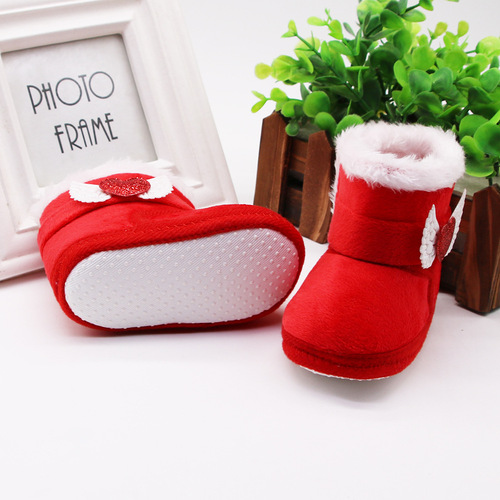 Baby shoes 0-1 years old newborn baby shoes high top solid color snow boots cuff sleeves do not fall off plus velvet thickened cotton shoes