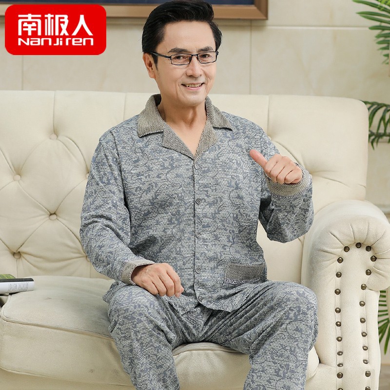 Primavera y otoño pijamas hombres de mediana edad papá cardigan 100% algodón de manga larga de los hombres mayores pijamas más tamaño ropa de casa