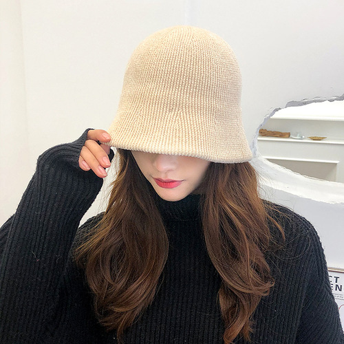 Autumn and winter warm hat women's chenille fisherman hat Korean version versatile casual knitted bucket hat Japanese simple basin hat