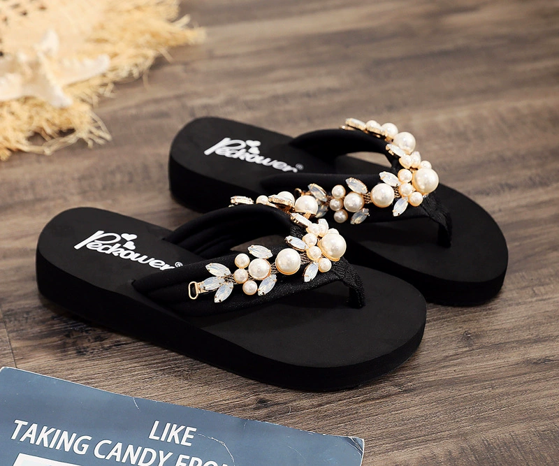 DIY Girls Slippers Kids Beach Fashion flip flops Casual Sandals Summer Comfortable Women Home Shoes Children pearl Slippers  b24 best leather shoes