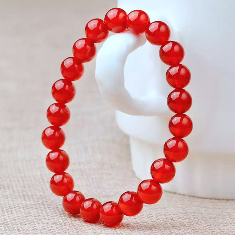 天然水晶手链红玛瑙玉髓手串柿子红情侣款简约百搭本命年转运手链