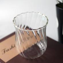 厂家透明玻璃茶具条纹杯玻璃杯具礼品茶杯波纹杯