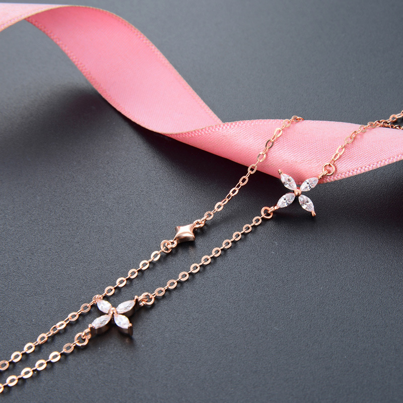 Japonés y coreano estilo Super Fairy moda dulce ZIRCON joyería S925 plata esterlina trébol pulsera de las mujeres temperamento joyería