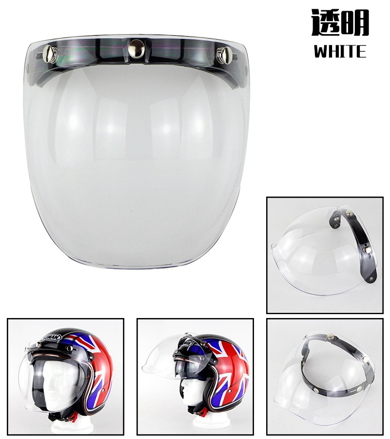 Motorcycle Helmet Lens Retro Half Helmet Bubble Mirror Three-Button Windproof Lens with Bracket 3/4 Helmet Goggles