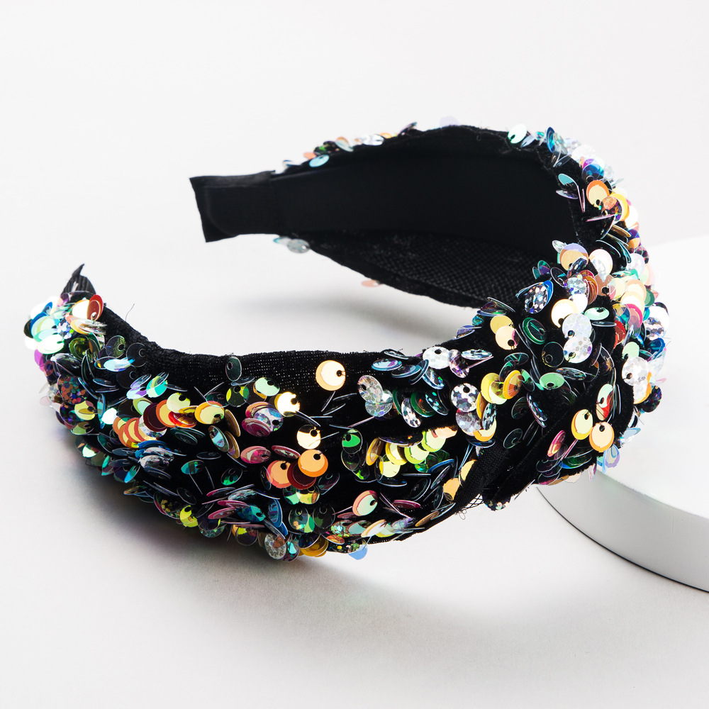 Fish Scale Sequin Mesh Gauze Prom Show Catwalk Wide Headband Suppliers China display picture 6