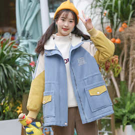 20552初中学生加绒外套高中少女装韩版宽松加厚棉服冬季棉衣学院