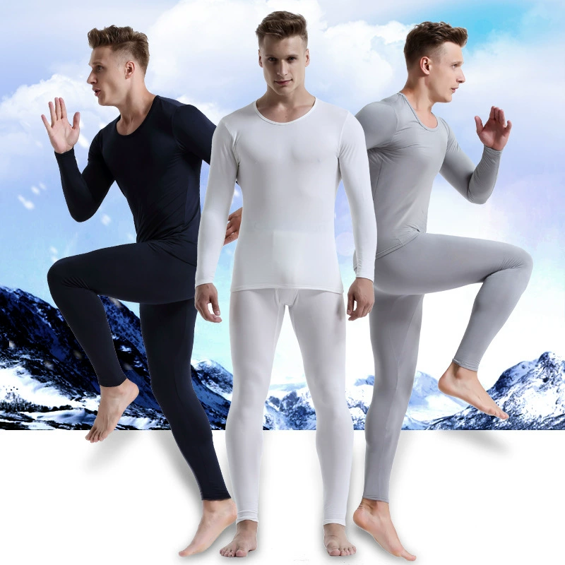 Мужская осенняя одежда, длинные брюки, Молодежный тонкий мужской термобелье, свитер с круглым вырезом на флисовой подкладке, осень и зима