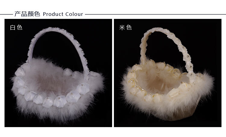 Cross-border Western-style wedding flower girl, ostrich wool rose, handmade flower basket, bridesmaid carrying basket, wedding decoration supplies detail image 4