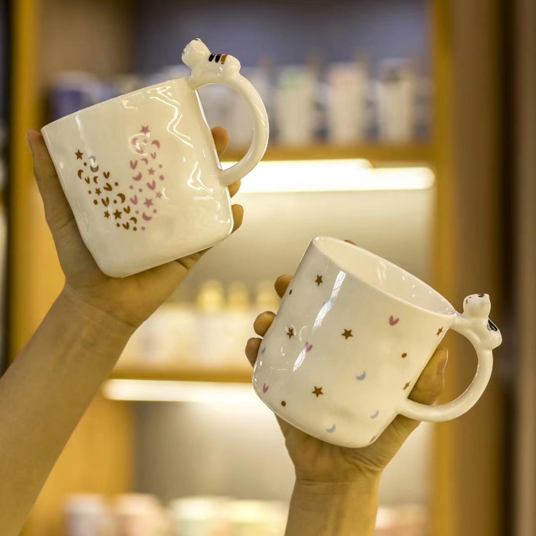 Creativo lindo gatito taza con tapa cuchara en relieve simple estilo japonés de Café cerámica personalizada agua