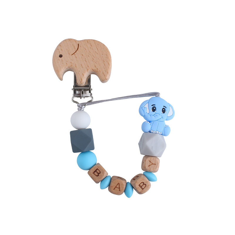 New Beech elefante chupete clip Beech carta bebé nombre elefante silicona mordedor molar juguete