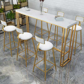 北欧大理石吧台桌家用小户型靠墙桌椅组合时尚咖啡厅酒吧高脚桌椅