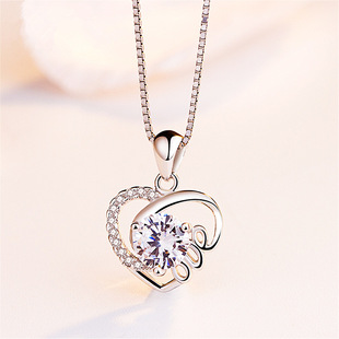 Korean trend fashion 925 necklace female heart -shaped pendant love love neck collapsed collar chain accessories
