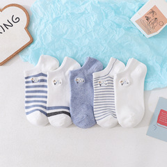 夏季拼色刺繡短船襪卡通棉韓版小綿羊刺繡男女個性潮地攤襪子