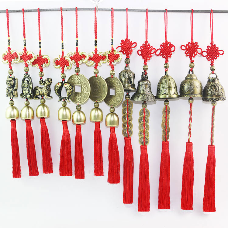 铃铛中国结挂件 五帝铜钱挂饰6盘结礼品小号中国结送礼品家居车挂|ms