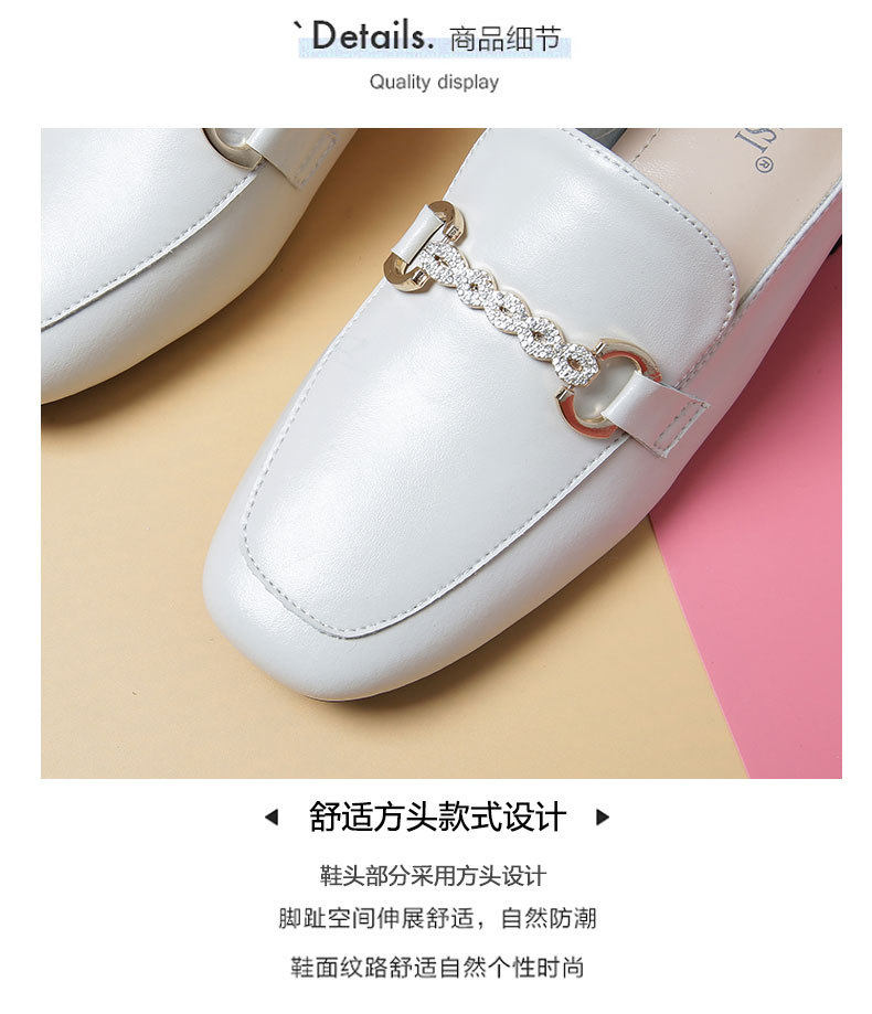 Giày lười nữ mũi vuông gót vuông 3–5 cm phối kim loại và đá trang trí, cỡ lớn — Màu mơ, Màu đen chi tiết 9