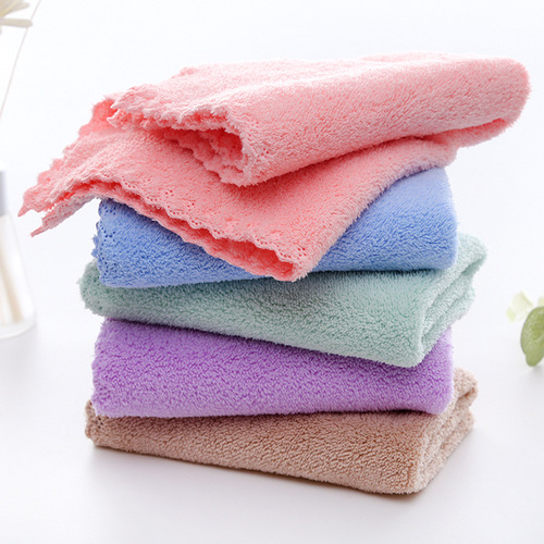 Manufacturer wholesale plain high density coral velvet square towel 30*30cm soft absorbent household face towel cleaning towel