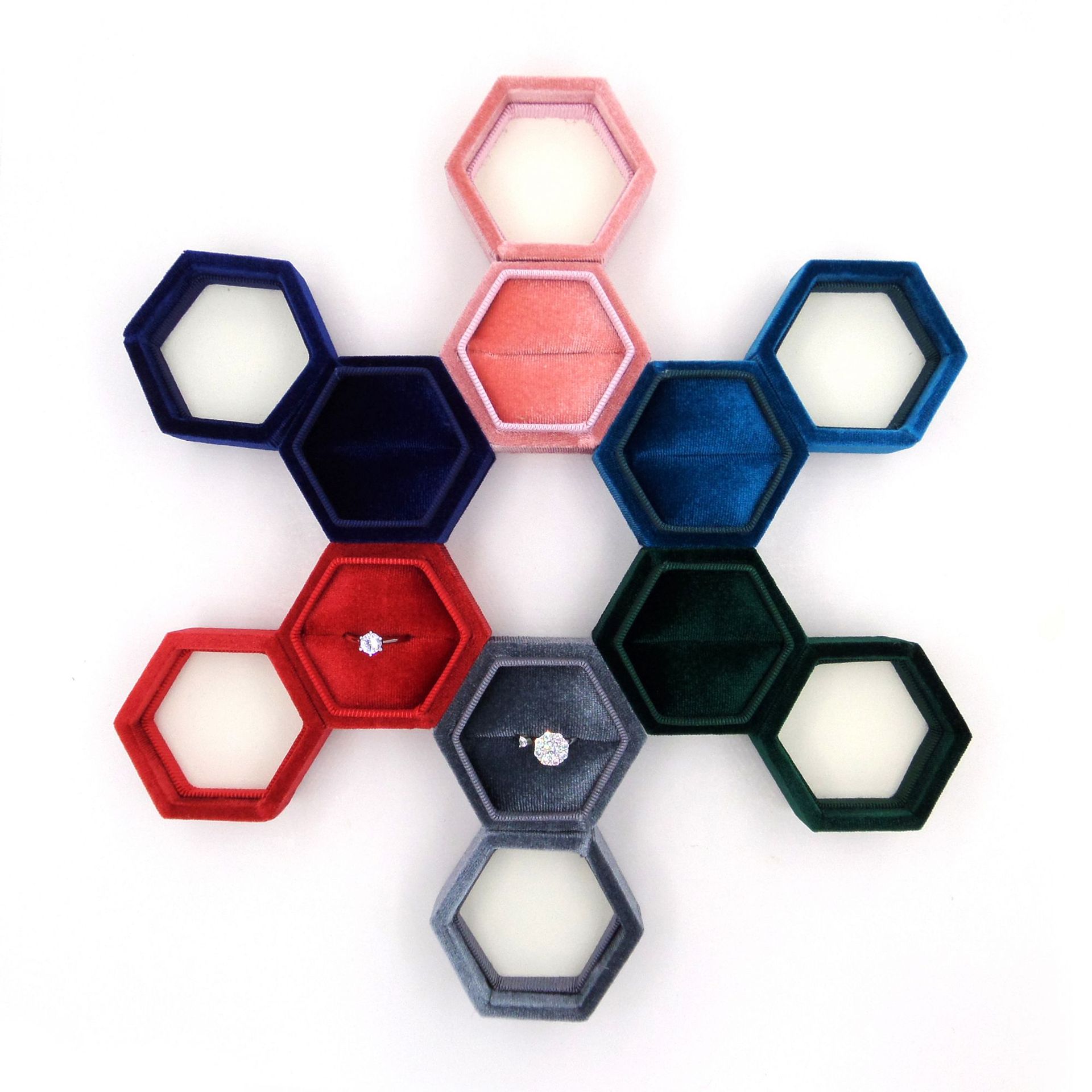 厂家现货六角绒布戒指盒首饰盒天鹅绒 吊坠首饰珠宝盒 可加logo