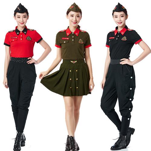 Spring new short-sleeved suit sailor dance costume lapel half-sleeved T-shirt women's square dance performance costume