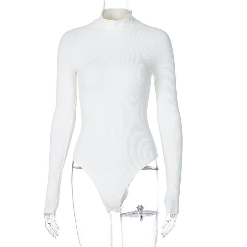 亚马逊爆品2020秋冬新款女装纯色坑条时尚修身显瘦高领长袖连体衣