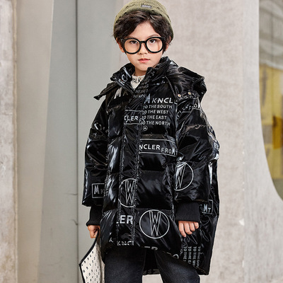 2020新款男女同款羽绒服 90白鸭绒字母印花中大童亮面字母羽绒服|ms