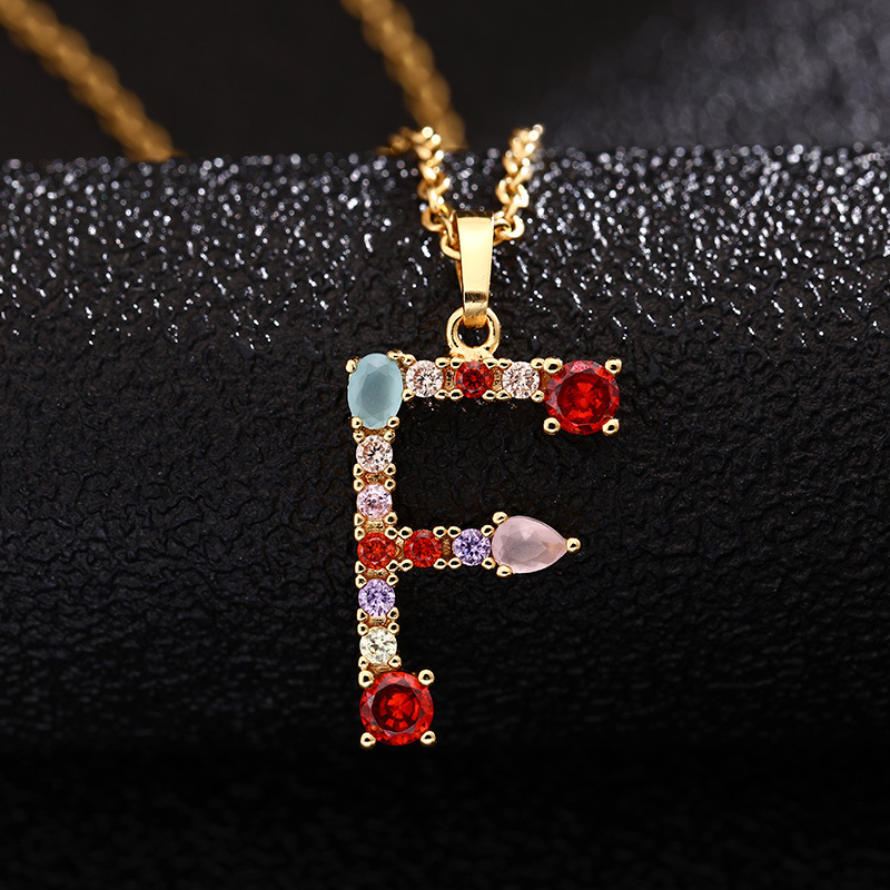 Lady Letter Agate Plating Zircon Pendant Necklace 1 Piece