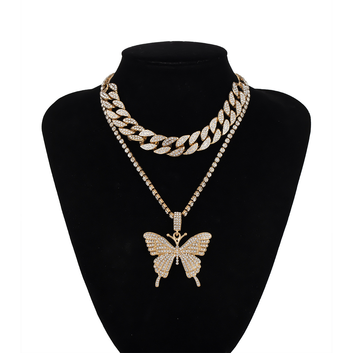 Fashion Jewelry Exaggerated Micro-set Rhinestone Geometric Necklace Retro Suit Cuban Chain Large Butterfly Necklace Wholesale Nihaojewelry display picture 6