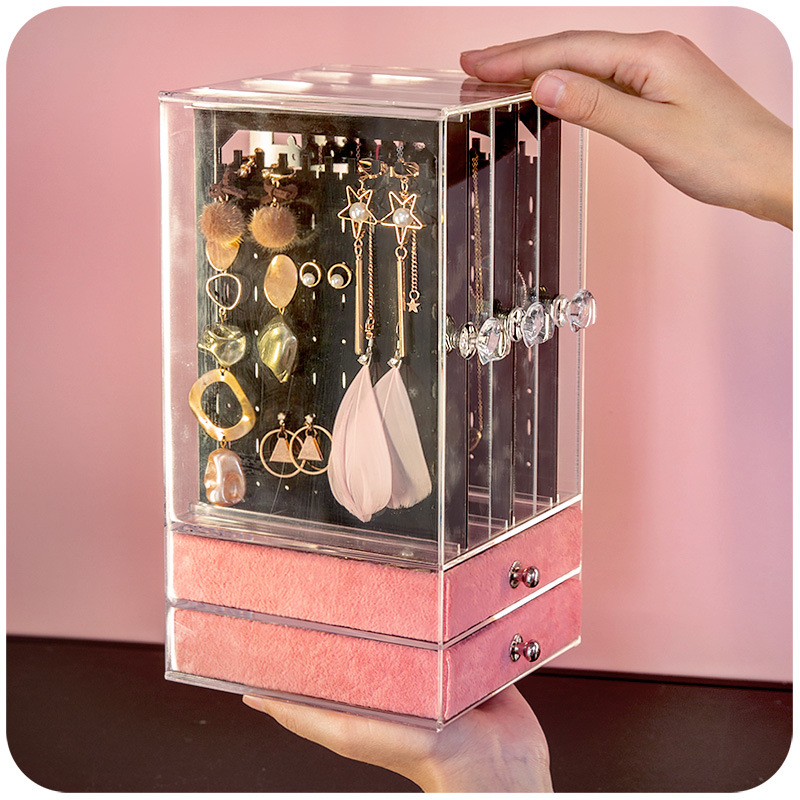 首饰品收纳盒耳环大容量手创意耳饰夹手表架ins女家用收拾首饰盒