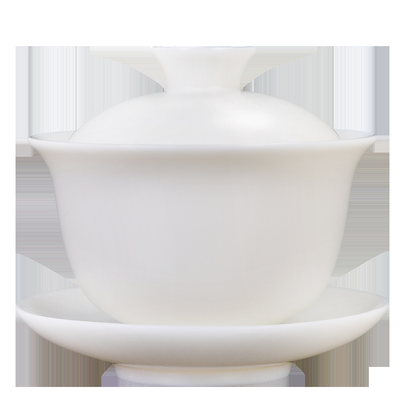 Ganador artesanal Kung Fu té de porcelana blanca tres talentos tazón de té de cerámica hecha a mano taza de té de grasa de cordero de porcelana de jade cubierta de té de boda