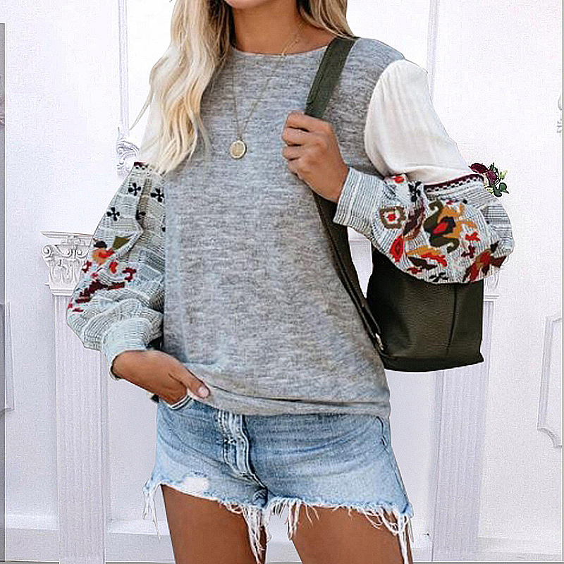  round neck long sleeve printed sweater NSKX5892