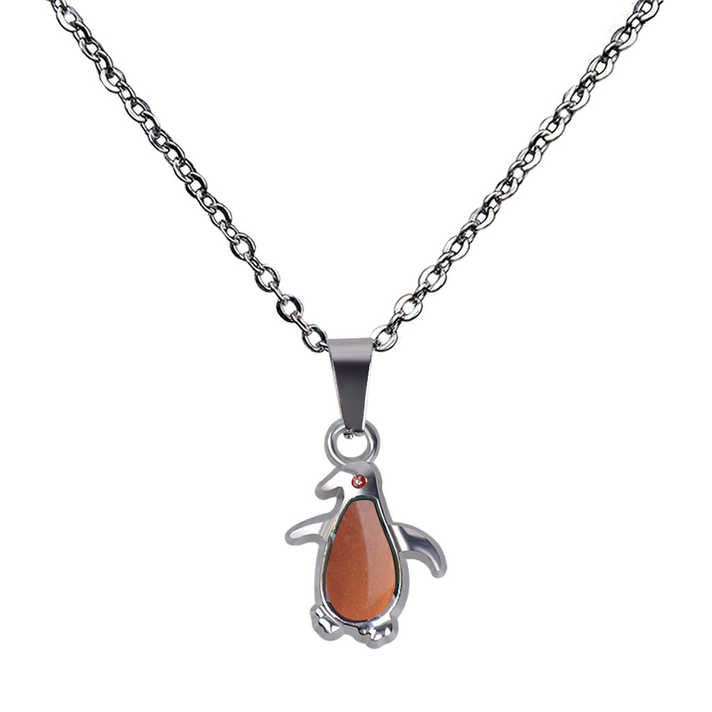 Fashionable Temperature-sensing Cute Penguin Pendant Stainless Steel Necklace display picture 8