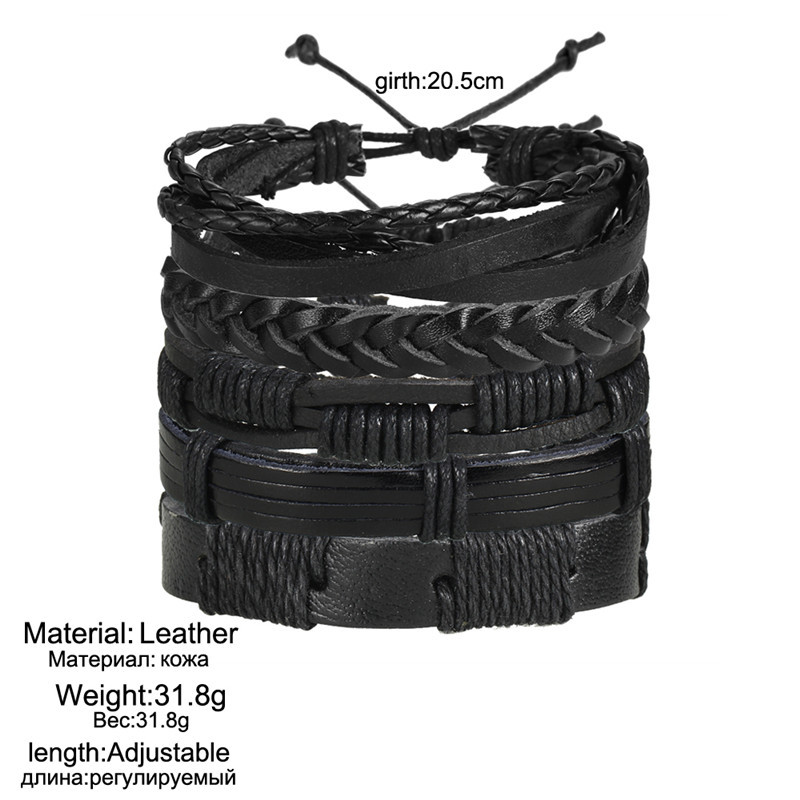 Fashion New 5-layer Black Men's Leather Retro Punk Style Bracelet Wholesale display picture 1