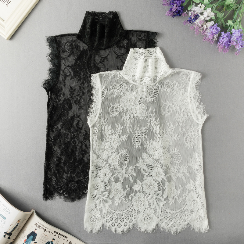 Versatile high-neck lace detachable collar sleeveless base layer top, versatile stand-up collar sweater, decorative collar shirt inner layer with detachable collar