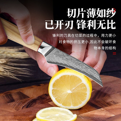 日本大馬士革鋼刀 廚房水果刀 木柄不鏽鋼瓜果廚刀  削皮家用小刀