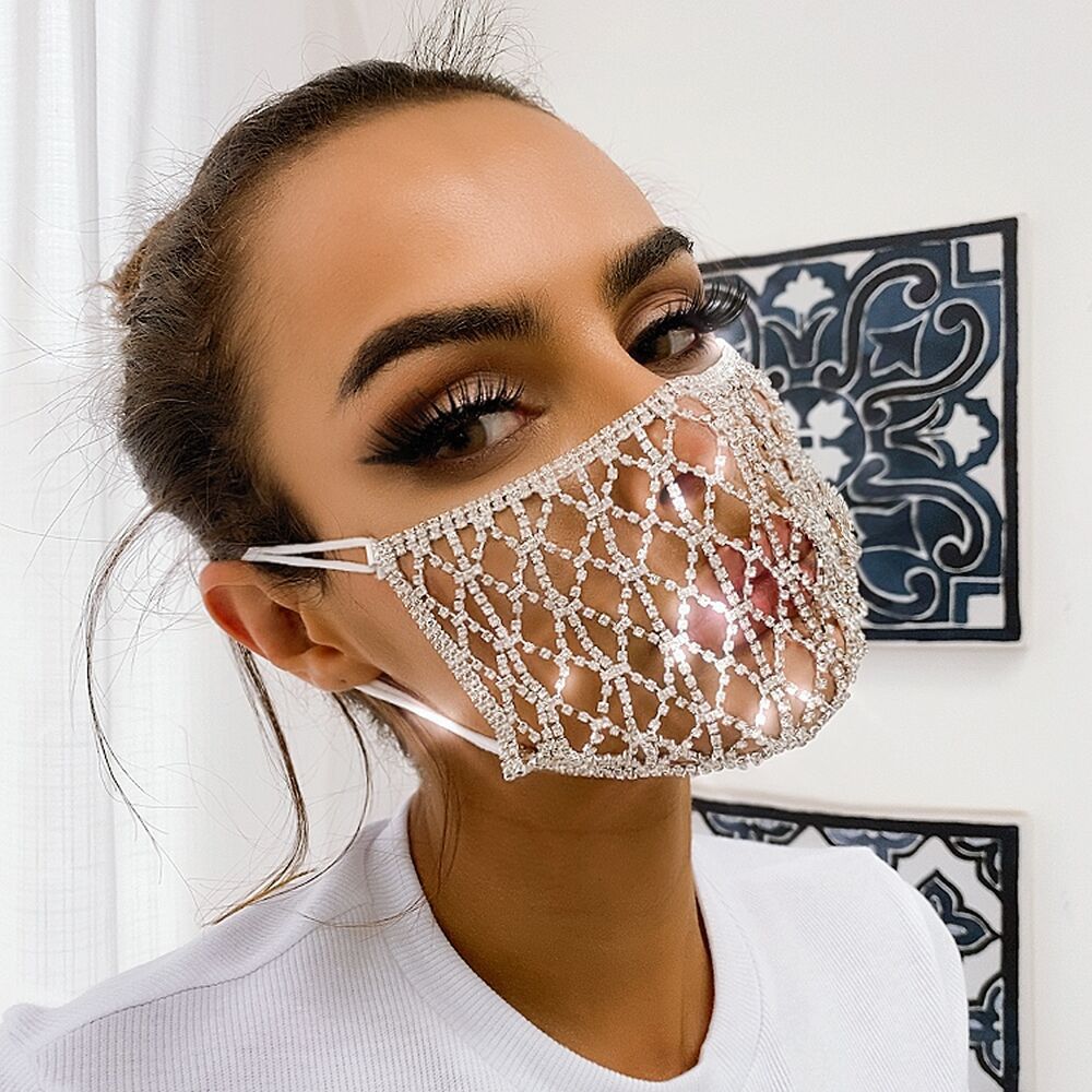 metal rhinestone fashion earhook mouth mask NSYML132263