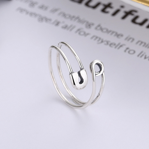 Korea Dongdaemun S925 all-over sterling silver retro old pin tail ring open joint ring INS same style