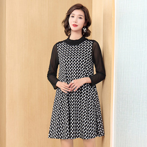 Small stand collar Long Sleeve Plaid Dress 160 Jin fat mm ground wool knitting skirt