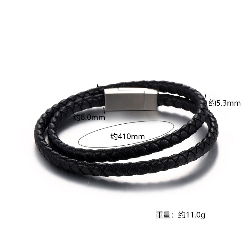 titanium steel buckle leather woven doublelayer leather rope retro hand rope braceletpicture3