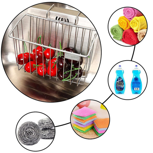 Manufacturer Direct Sales 304 Stainless Steel Sink Sponge Rack Cross-border Brush Dish Soap Kitchen Drain Rack Hanging Basket Storage Rack