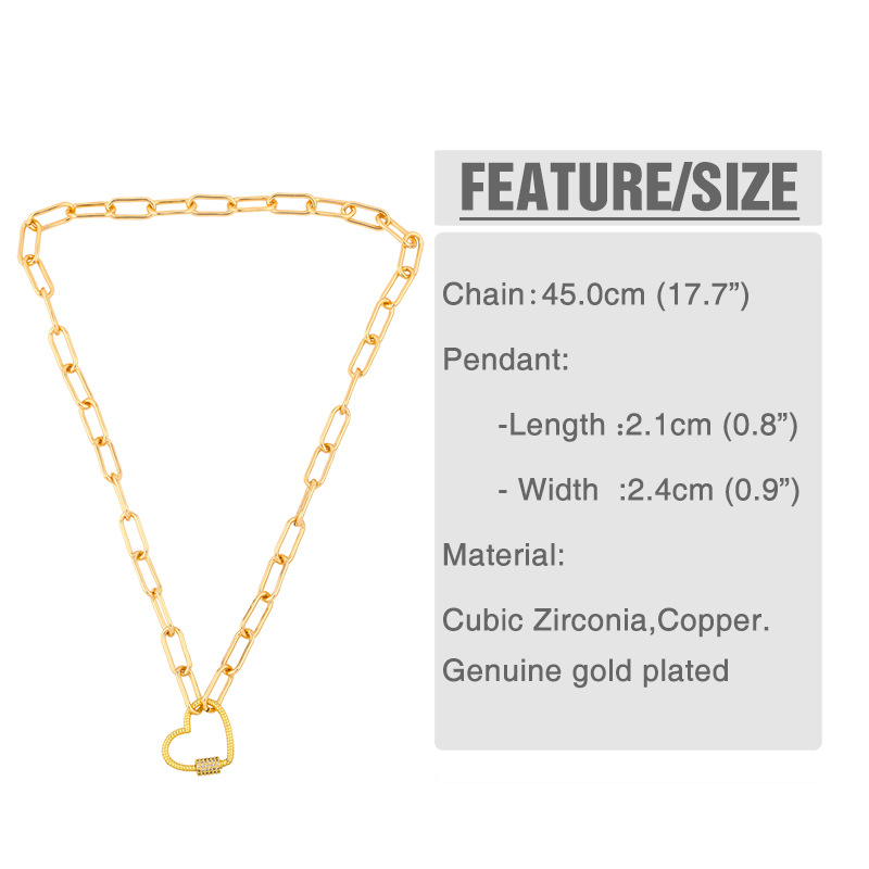 Fashion Stainless Steel  Hip-hop Style Peach Heart Copper Short Necklace Pendant Sweater Chain display picture 2