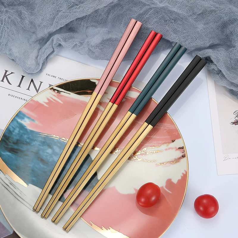 Chopsticks stainless steel, set, creative square tableware for hotel
