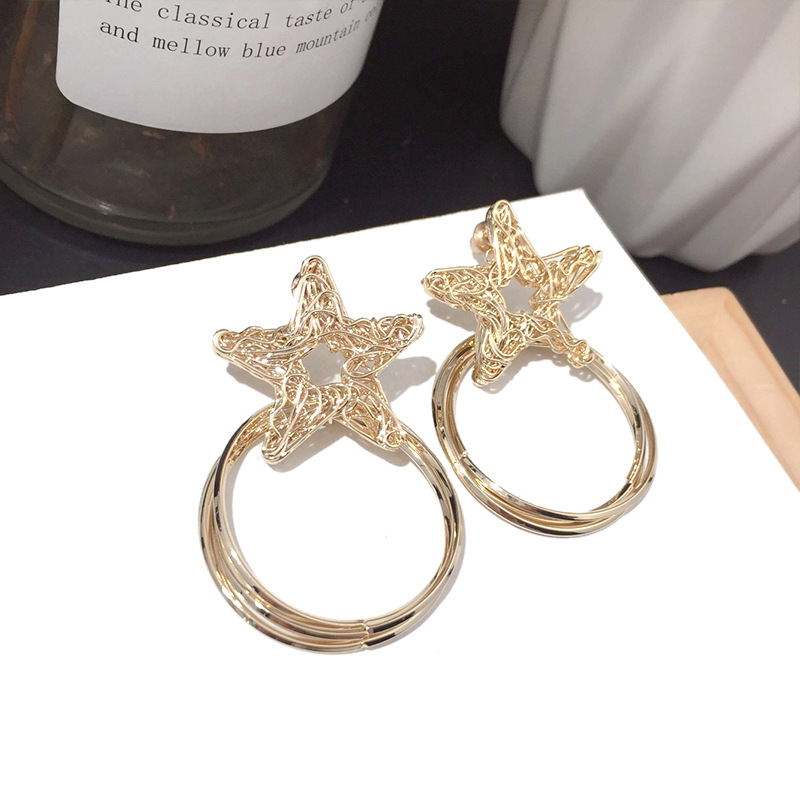 Korean New Fashion Five-pointed Star Circle Silver Needle Earrings Hip-hop Earrings Wholesale Nihaojewelry display picture 6