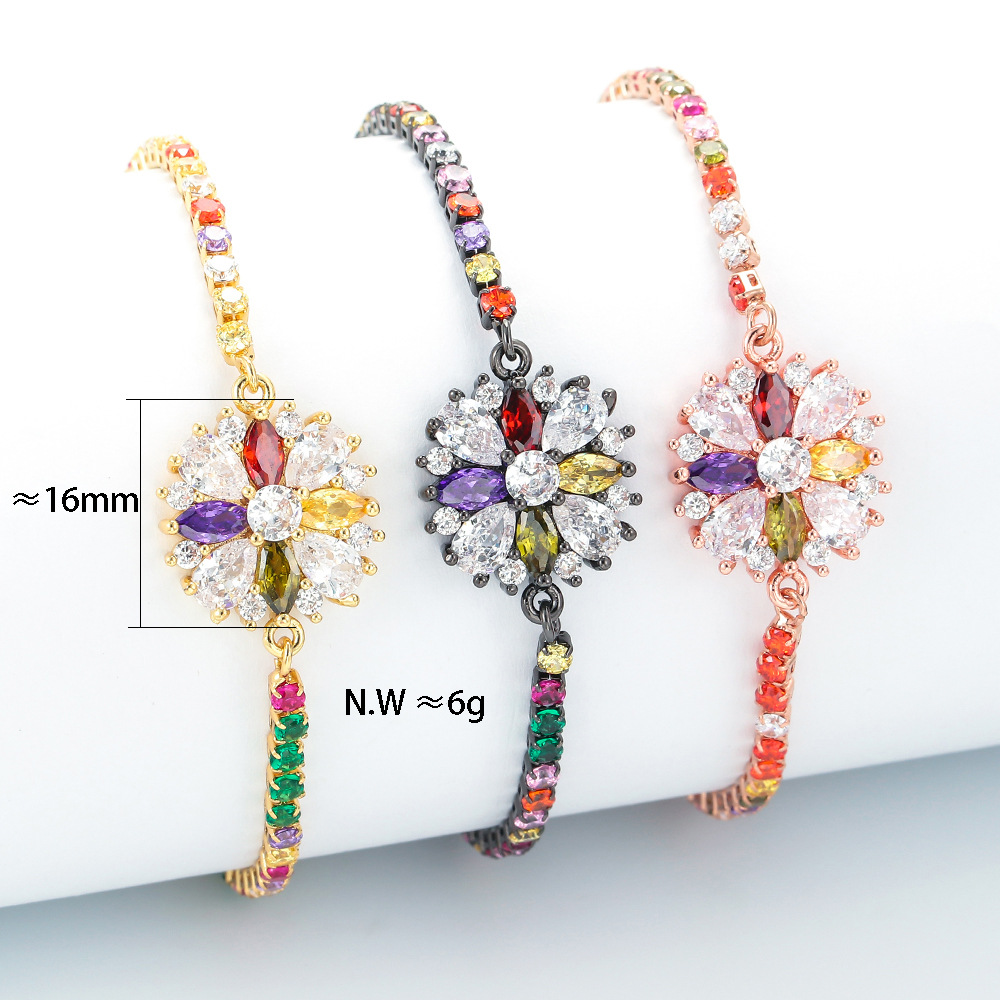 Korean Color Zircon Full Diamond Snowflake Copper Bracelet display picture 5