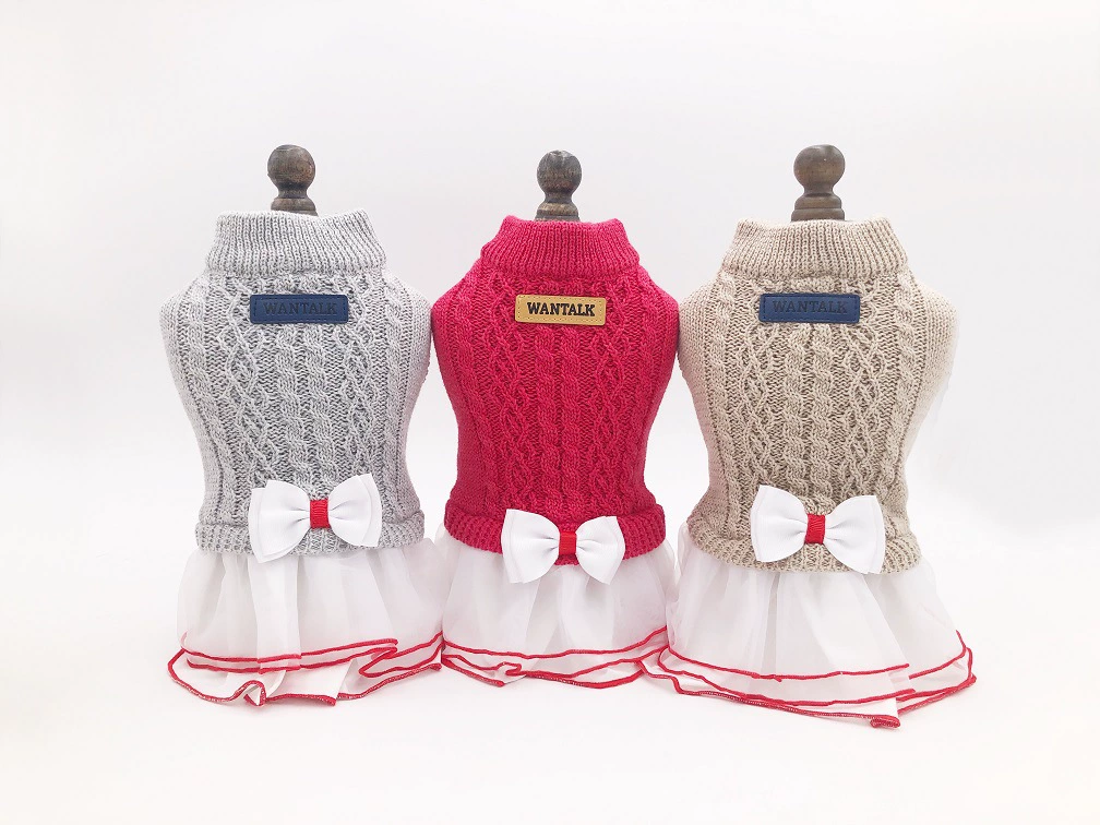 Pet Свитер Вязаный Собака Свитер Повседневный Белый Многослойный Плиссированные Юбки Свитер Лук