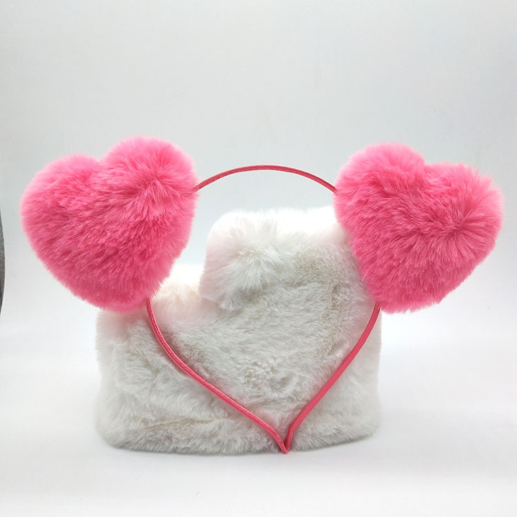 廠家直銷愛心毛絨發箍頭扣兔毛心形女士發飾時尚桃心兒童發箍定制