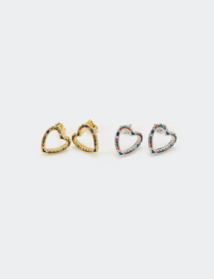 Fashion Color Zircon Hollow Heart Stud Earrings Wholesale display picture 6